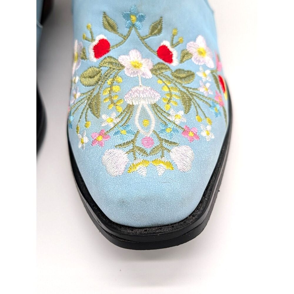 Women’s Blue Floral Embroidered Cowboy Cowgirl Boots Pointed Toe Western Boho - Picture 7 of 16